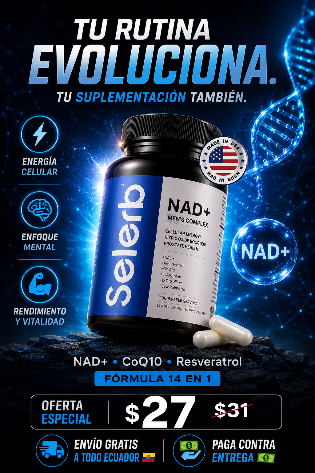💪 Selerb NAD+ — Energía, Circulación y Bienestar Masculino